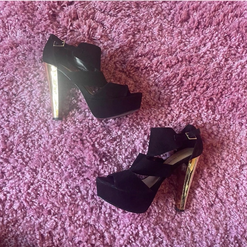 Boston Proper Black and Gold Platform Heels